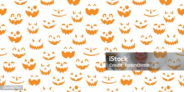 istock Orange Pumpkin Faces On White Background 1344987047