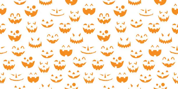 Vector illustration of Orange Pumpkin Faces On White Background
