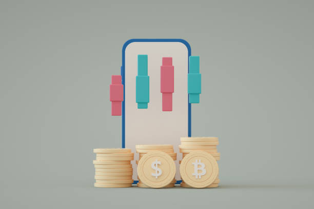 istock Stacks of Bitcoin and Dollar with Trend Graph and Smart Phone 1344988216