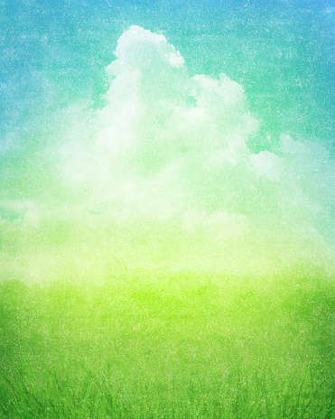 Cloudscape with Grass Pasture Field - Abstract Nature Landscape with copy space. Textured effect.