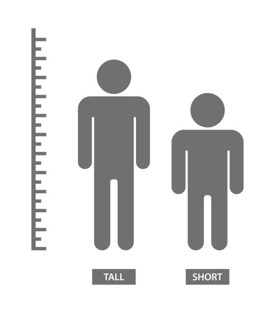 tall and short person icon tall and short person with measure scale icon short stature stock illustrations