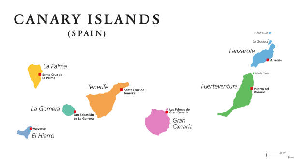 stockillustraties, clipart, cartoons en iconen met canary islands, the canaries, political map - canarische eilanden