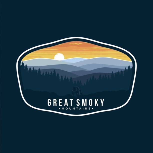 어두운 배경에 그레이트 스모키 마운틴 국립 공원 엠블럼 패치 아이콘 그림 - great smoky mountains national park stock illustrations