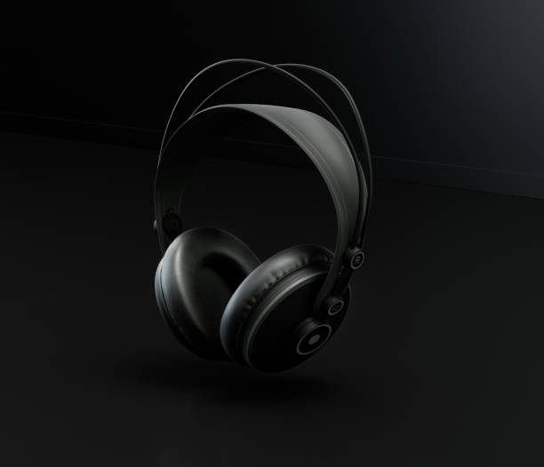 istock Music instriument, professional headphone in a dark studio, 3d rendering 1344990941