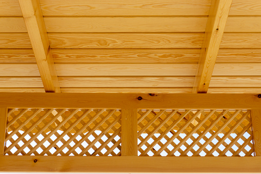 details of the gazebo made of wood