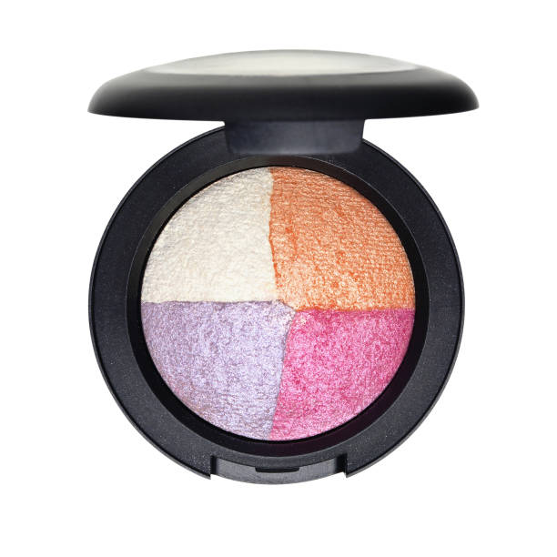 istock Multi colored eye shadows in black round casket isolated on white 1344994852