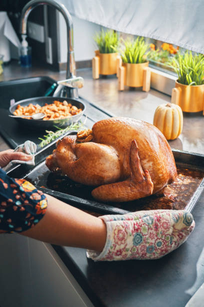 istock Roasting Turkey in the Oven for Holiday Dinner 1344996446