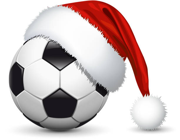 Santa Hat on Soccer Ball vector art illustration