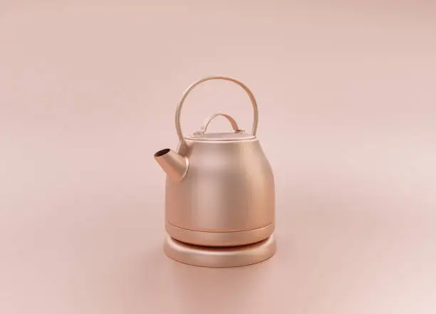 Anodized Rose Gold Material single color kitchen appliance, ElectricKettle, on light background, 3d rendering