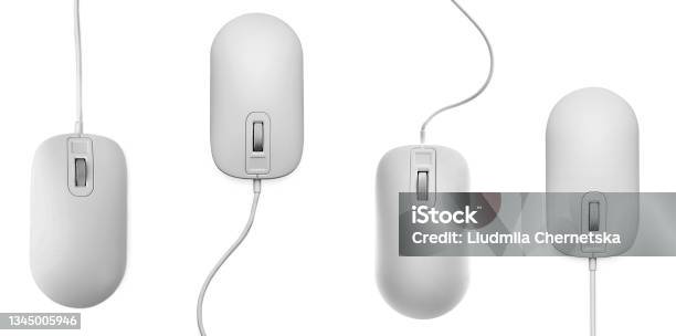Beautiful Desktop Computer Simple Mouse Modern Computer Mouse Collection On White Background Top View Stock ...