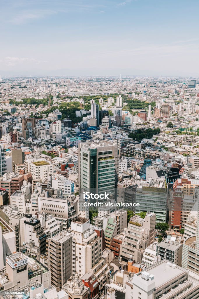 Aerial view of Tokyo cityscape. Elevated view of cityscape in Tokyo, Japan. Urban Sprawl Stock Photo