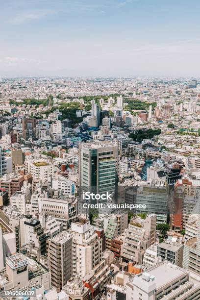 Aerial View Of Tokyo Cityscape Stock Photo - Download Image Now - Urban Sprawl, Financial District, Aerial View