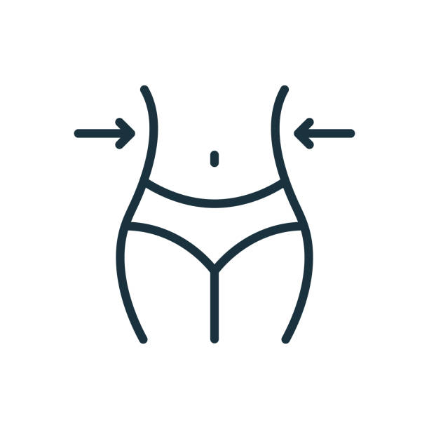 Slimming Waist. Woman Loss Weight Line Icon. Shape Waistline Control Outline Icon. Female Body Slimming Linear Pictogram. Editable Stroke. Isolated Vector Illustration Slimming Waist. Woman Loss Weight Line Icon. Shape Waistline Control Outline Icon. Female Body Slimming Linear Pictogram. Editable Stroke. Isolated Vector Illustration. weight loss stock illustrations