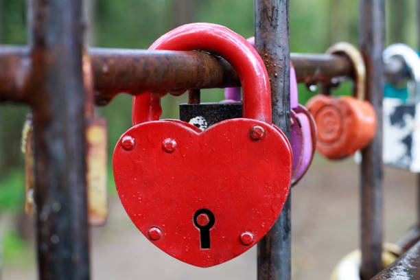 istock A red heart-shaped padlock hanging on a fence. 1345011387