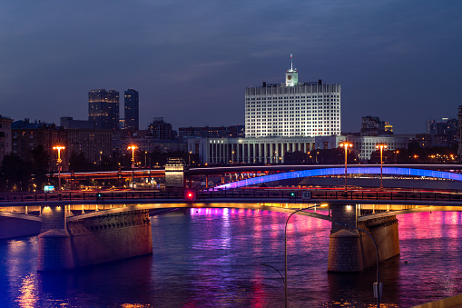 Night over the Moscow city. View on the house of the government of the Russian Federation
