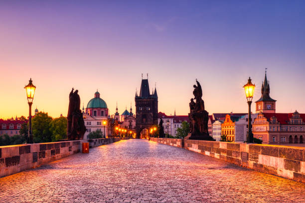 istock Illuminated Charles Bridge at Dusk, Prague, Czech Republic 1345012522