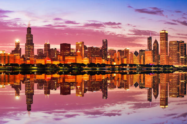 istock Chicago Skyline at Epic Sunset, Illinois, USA 1345015969