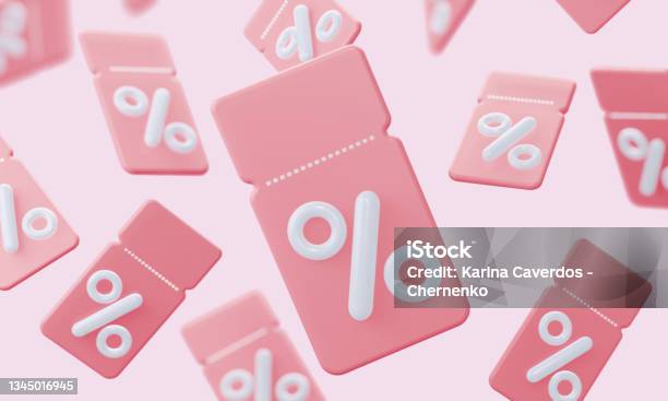 Background Of Pink Coupons With Pinterest A Loyal Program For Customers Profitable Purchases Online Store 3d Rendering Stock Photo - Download Image Now