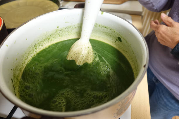 istock Watercress soup cooked in a pot and blended 1345017212