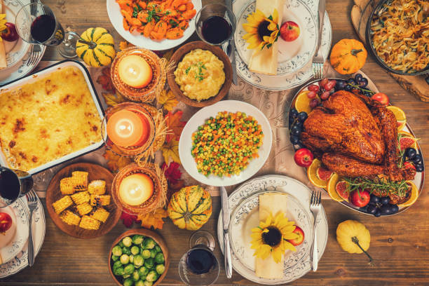 istock Stuffed Turkey with Side Dishes Served  for Holidays Celebratrion 1345020265