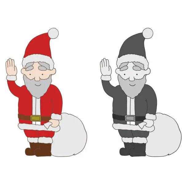 Vector illustration of Santa Claus  raising the right hand  color/ black and white