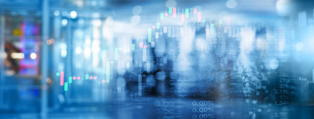 luce blu della città e grafico del numero dell'indice del mercato azionario sfondo astratto - finanza ed economia foto e immagini stock