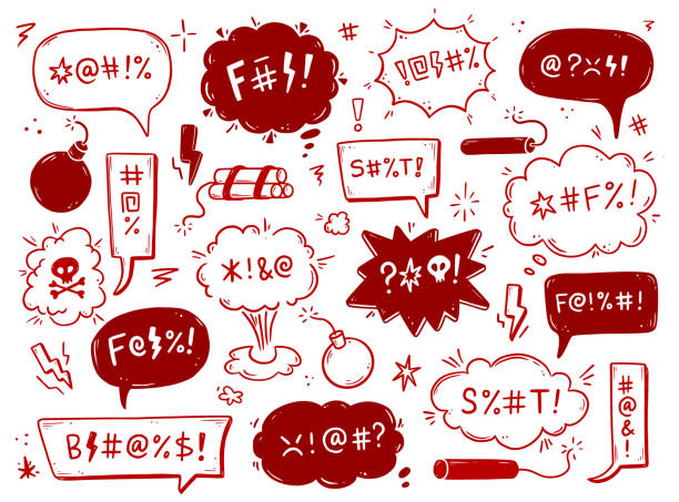 ilustrações de stock, clip art, desenhos animados e ícones de swear word speech bubble set - furious