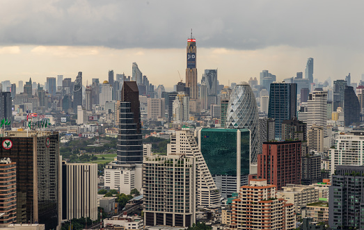 Bangkok, Thailand - Jul 25, 2020 : City view of Bangkok before the sun rises creates energetic feeling to get ready for the day waiting ahead. Selective focus.