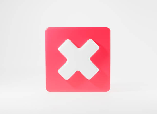Red cross mark symbols icon element. Symbol No or X shape button for correct sign in square not approved, Simple mark graphic design on white background, stop symbol, 3D rendering illustration