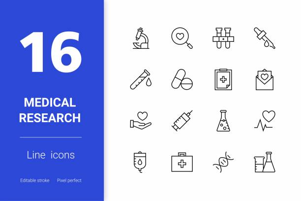 Medical Research Editable Stroke Line Icons Editable stroke and scalable Medical Research vector icons for mobile apps, web pages, infographics and so on. laboratory shaker stock illustrations