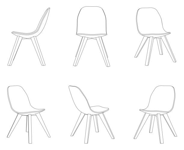 ilustraciones, imágenes clip art, dibujos animados e iconos de stock de silla moderna vectorial con diferentes vistas - sketch decor drawing architectural feature