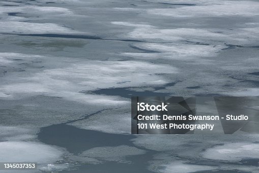 istock Ice melting on frozen lake 1345037353