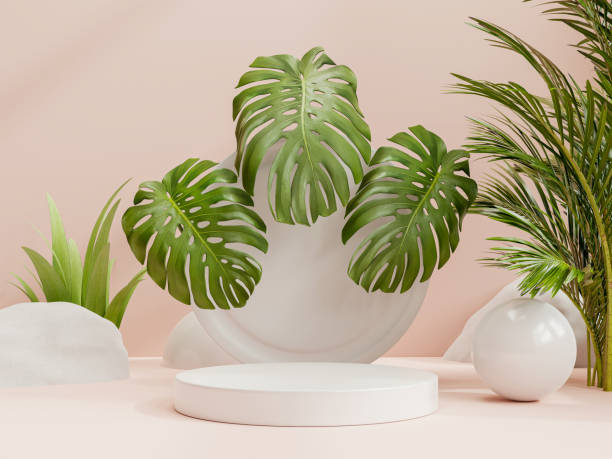 istock Product presentation podium minimal design with a light pink color background. 1345040312