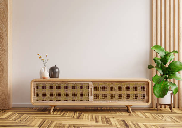 istock Modern interior with cabinet for tv on white color wall background. 1345040366