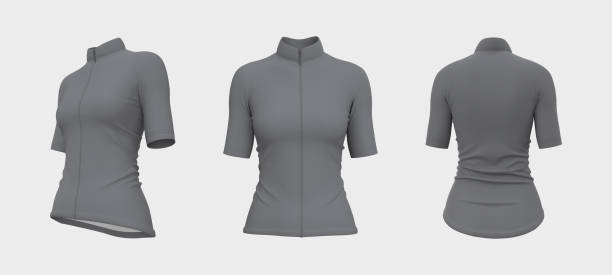 istock Women's cycling jersey mockup in front, side and back 1345041120