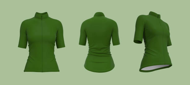 istock Women's cycling jersey mockup in front, side and back 1345041166