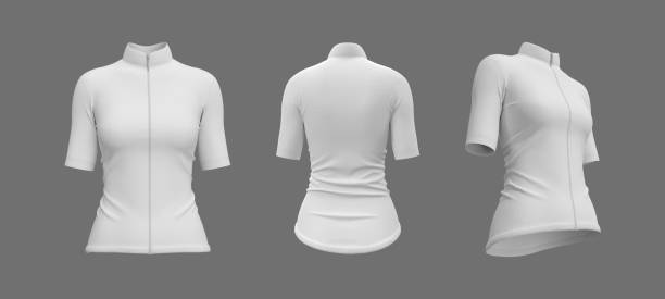 women's cycling jersey mockup in front, side and back - cycling vest imagens e fotografias de stock