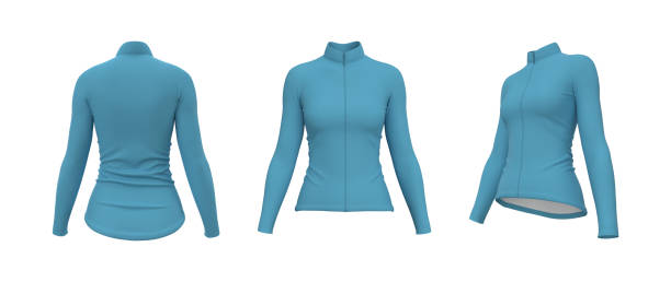 istock Women's cycling jersey mockup in front, side and back 1345041222