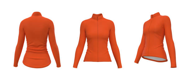 istock Women's cycling jersey mockup in front, side and back 1345041731