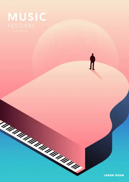 Vector illustration of Music poster decorative with gradient piano design template background modern art style
