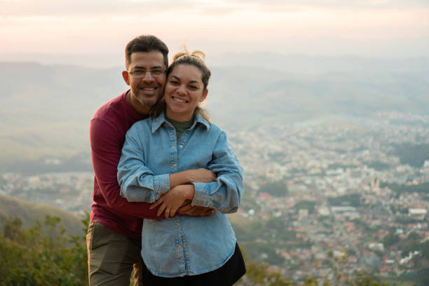 istock Happy couple on the mountain 1345052888