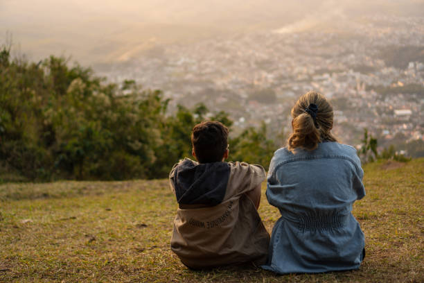 istock Mother and son looking at the view on the mountain 1345052913