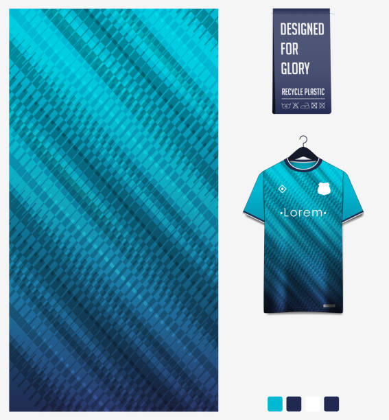 ilustrações de stock, clip art, desenhos animados e ícones de soccer jersey pattern design. geometric pattern on blue background for soccer kit, football kit or sports uniform. t-shirt mockup template. fabric pattern. abstract background. - cycling vest