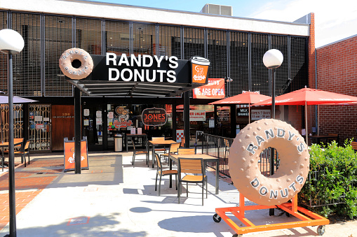 Los Angeles, California, USA - October 03, 2021: Randy's Donuts in Pasadena, California.