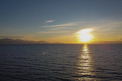 Beautiful colorful winter sunset above Lac Leman around Lausanne. Looking towards France