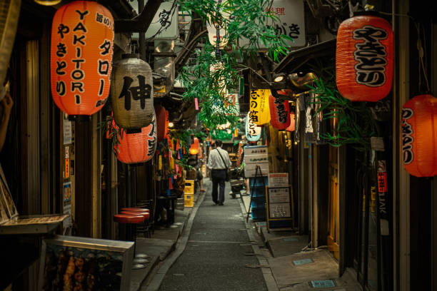 gasse der erinnerungen - tokyo prefecture street night japan stock-fotos und bilder