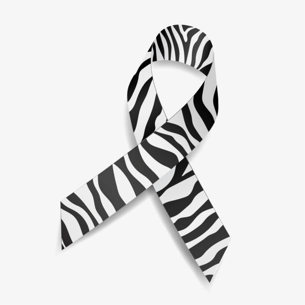 zebra ribbon awareness carcinoid cancer, ehlers-danlos syndrome, rare diseases and disorders. isolated on white background. vector illustration. - beast cancer awareness month stock illustrations