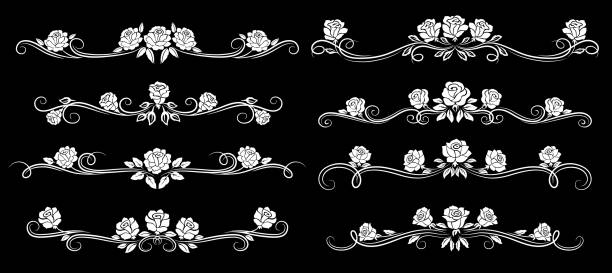 rosenblumen-vintage-bordüren, florale trennrahmen - lace white pattern flower stock-grafiken, -clipart, -cartoons und -symbole