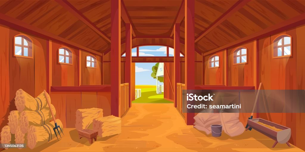 Farm Stable Or Barn Interior With Sand On Floor Stock Illustration -  Download Image Now - Barn, Chicken Coop, Indoors - iStock