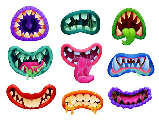 istock Cartoon Halloween monster jaws mouth with teeth 1345063148